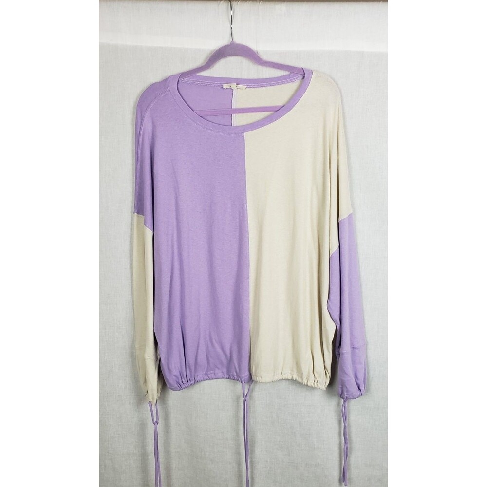 Easel Tunic Top Oversized S‎ Purple Beige Colorblock Casual Drawstring Hem Boho